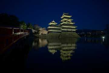 The historic Matsumoto Castle at Night in Japan