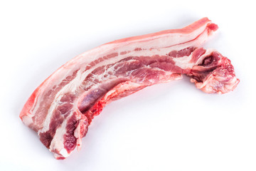 raw pork belly meat isolated on white background.