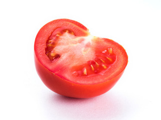 Sliced of red tomatoes on white background