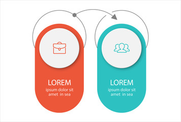 Vector infographic template with 2 steps or options. Data presentation, business concept design for web, brochure, diagram.