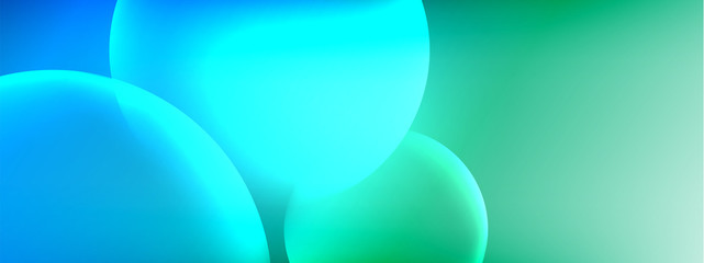 Vector abstract background liquid bubble circles on fluid gradient with shadows and light effects. Shiny design templates for text