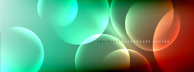 Vector abstract background liquid bubble circles on fluid gradient with shadows and light effects. Shiny design templates for text