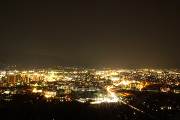 Fototapeta na wymiar Aerial night panorama of the town called, SUWA in Nagano, Japan