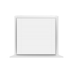 Window with plastic blinds or shutters 3d vector illustration mockup isolated.