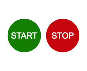 Start and stop vector button. Red and green round shape icon. Turn on and off switch symbol. Power controller panel sign. isolated on white background.