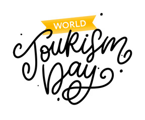 World tourism day hand lettering on white background. Vector illustration for your design