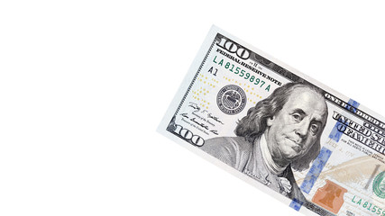 close up of banknote isolated on white background