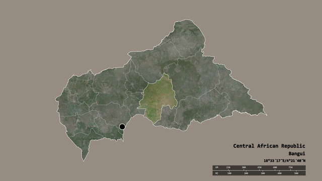 Location of Ouaka, prefecture of Central African Republic,. Satellite