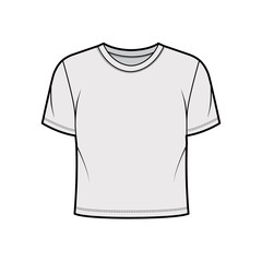 Naklejka premium Cropped cotton-jersey t-shirt technical fashion illustration with relaxed fit, crew neckline, short sleeves. Flat outwear basic apparel template front grey color. Women men unisex top CAD mockup 