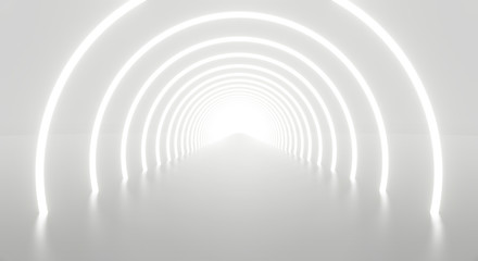 Abstract white light tunnel architecture background. 3d render. - obrazy, fototapety, plakaty