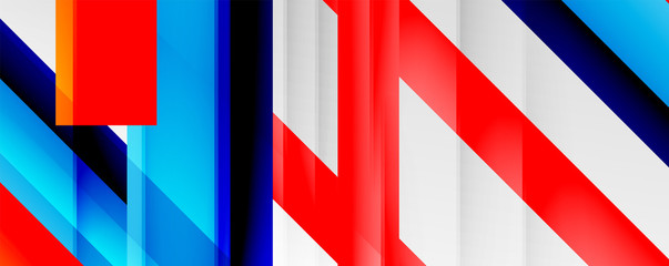 Geometric abstract backgrounds with shadow lines, modern forms, rectangles, squares and fluid gradients. Bright colorful stripes cool backdrops