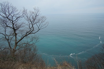 Beautiful landscape with sea coast in summer cloudy day