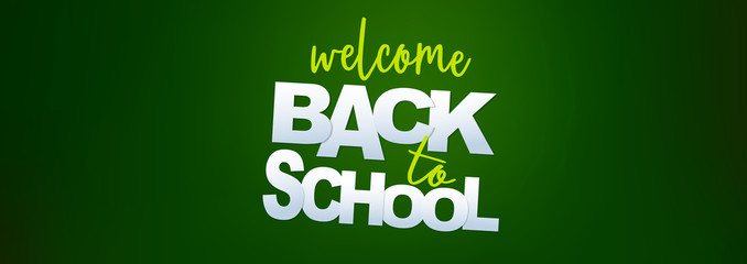 Welcome back to school. Education sale banner or header with lettering. Realistic 3d illustration.