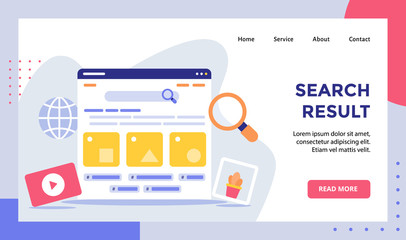 Search result wireframe on monitor campaign for web website home homepage landing page template banner with modern flat style