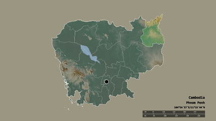 Location of Rôtânôkiri, province of Cambodia,. Relief