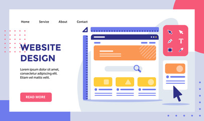 Website design wireframe ruler on monitor campaign for web website home homepage landing page template banner with modern flat style