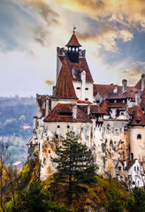 Famous Dracula's Castle in Romania at sanset