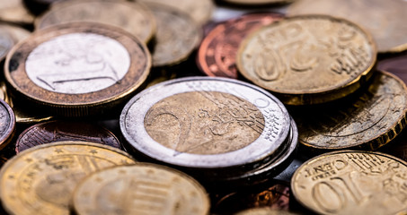 Heap of metal euro and cent coins