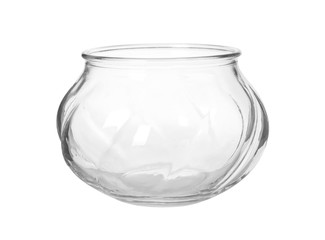 Stylish empty glass vase isolated on white