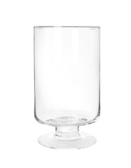 Stylish empty glass vase isolated on white