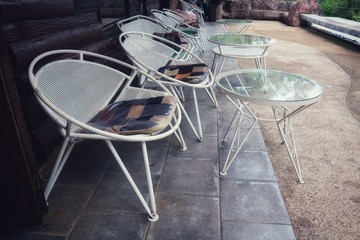 tables and chairs in cafe