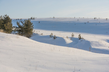 Landscape winter images in the area of the village of Shigony