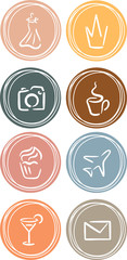 Highlights icon. Stories Covers abstract Icons. Set of eight pink vector icons for a fashion blogger