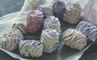 Sweet homemade zephir on craft paper, close up view