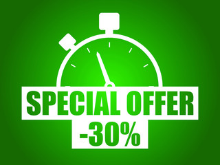 Special offer -30% discount vector illustration on green background