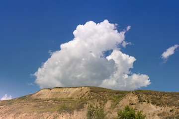 Volga river Bank with a beautiful white cloud