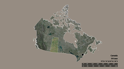 Location of Saskatchewan, province of Canada,. Satellite