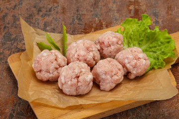 Homemade raw pork minced meatball for cooking
