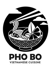 Fototapeta premium Vector illustration of tradidion vietnamese soup Pho bo isolated on white. Logo for asian restorant