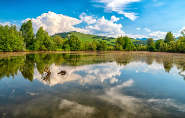 Reflection of clouds on water surface