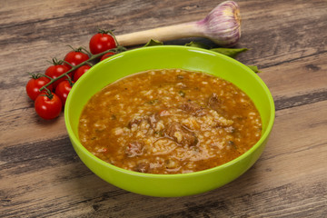 Caucasian Kharcho soup with beef meat
