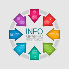 Vector infographic template, circle with 8 steps or options. Data presentation, business concept design for web, brochure, diagram.
