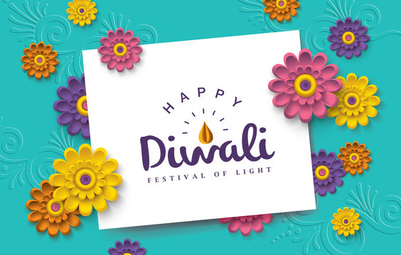 Diwali greeting card with beautiful flowers