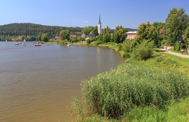 Scenic view over the Lipno lake to Frymburk nad Vltavou