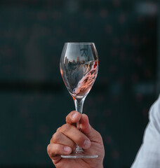 Glasses of white and pink sparkling wine on the table at the restaurant. Special wine tasting.