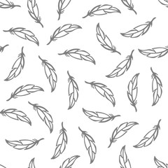 Seamless pattern with bird feathers. Hand drawn vector feathers. Nature Background for Textile, Wallpaper, Wrapping, scrapbooking. Hand drawn vector illustration. Flat design.