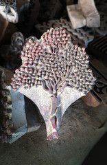 Indian wooden block used for handmade textile printing in Bagru village, Jaipur, India.
