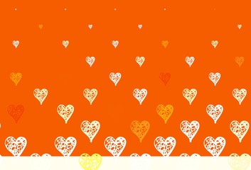 Light Orange vector pattern with colorful hearts.
