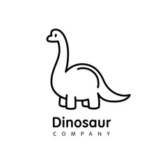 Vector logo design  in cartoon flat linear style.  Cute funny dinosaur- emblem, mascot, sticker or badge for kids store, center, packaging, clothes, company making child goods and products