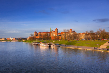 The Royal Wawel Castle in Krakow at Vistula river, Poland