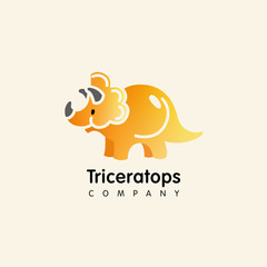 Vector logo design  in cartoon flat linear style. Cute funny dinosaur, triceratops- emblem, mascot, sticker or badge for kids store, center, packaging, clothes, company making child goods and products © polikhay