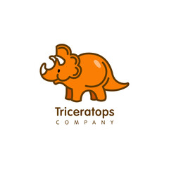 Vector logo design  in cartoon flat linear style. Cute funny dinosaur, triceratops- emblem, mascot, sticker or badge for kids store, center, packaging, clothes, company making child goods and products © polikhay