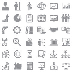 Business Icons. Gray Flat Design. Vector Illustration.
