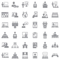 Business Presentation Icons. Gray Flat Design. Vector Illustration.