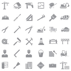 Builder Icons. Gray Flat Design. Vector Illustration.