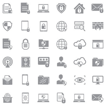 Business Data Protection Technology Icons. Gray Flat Design. Vector Illustration.